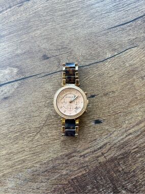 Michael Kors Rose Gold Crystal Chronograph Tortoise Bracelet Watch